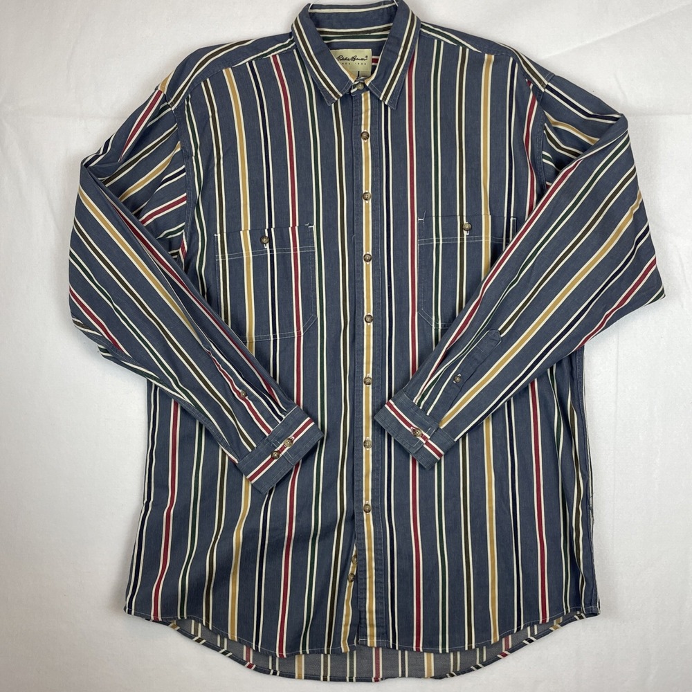 Eddie Bauer Mens Shirt XL Vintage 90's Colorful Striped Long Sleeve Button Down
